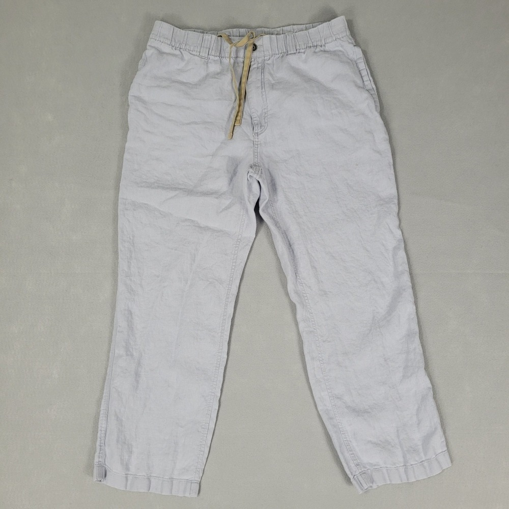 Caribbean Pants Mens 36x30 Light Blue Grey Casual Relaxed 100% Linen Drawstring